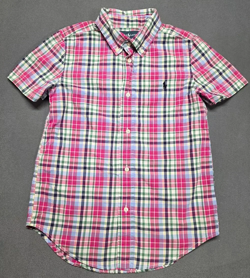 Ralph Lauren Polo Shirt Boys 7 Plaid Short Sleeve